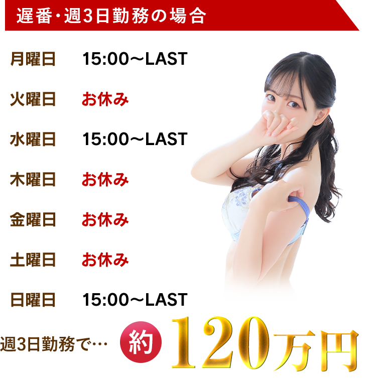遅番・週3日勤務の場合