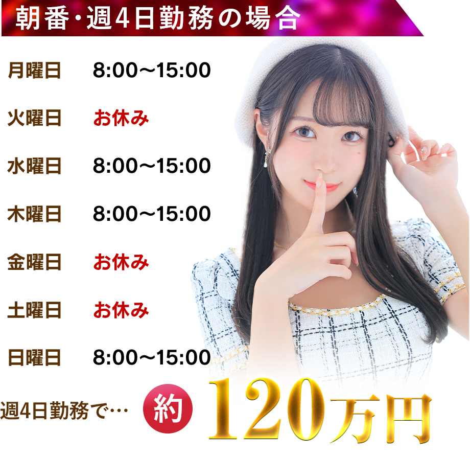 朝番・週４日勤務の場合